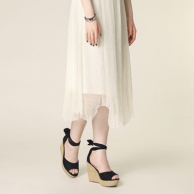 Platform Espadrilles Ankle Tie Sandals Peep Toe Wedges for Women