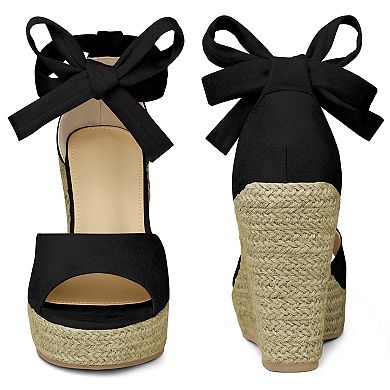Platform Espadrilles Ankle Tie Sandals Peep Toe Wedges for Women