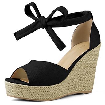 Platform Espadrilles Ankle Tie Sandals Peep Toe Wedges for Women
