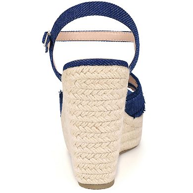 Women's Denim Crisscross Strap Wedge Shoes Platform Espadrilles Wedge Heel Sandals