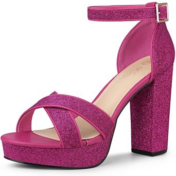 Glitter Platform Heel Crisscross Strap Chunky Heels Sandals for Women