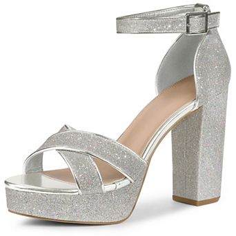 Glitter Platform Heel Crisscross Strap Chunky Heels Sandals for Women
