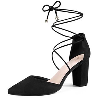 Pointy Toe Lace Up Chunky Heeled Sandal Dress Pumps for Women