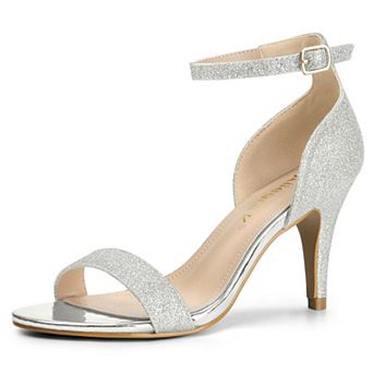 Women's Glitter Ankle Strap Stiletto Heel Sandals