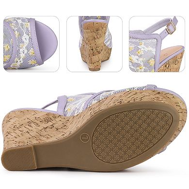 Lace Platform Heel Slingback Wedges Sandals for Women