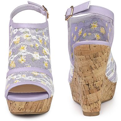 Lace Platform Heel Slingback Wedges Sandals for Women