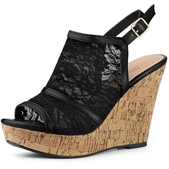 Lace Platform Heel Slingback Wedges Sandals for Women