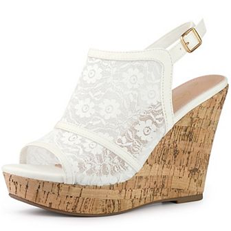Lace Platform Heel Slingback Wedges Sandals for Women