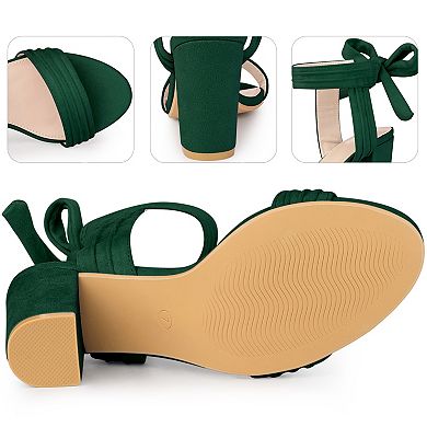 Open Toe Ankle Tie Back Chunky Heel Sandals for Women