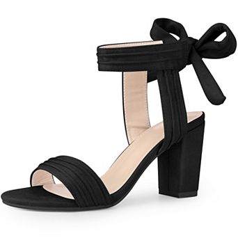Open Toe Ankle Tie Back Chunky Heel Sandals for Women