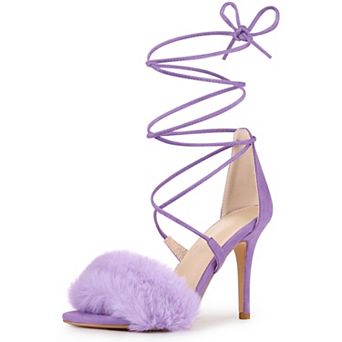 Women's Faux Fur Stiletto Heel Lace Up Heels Sandals