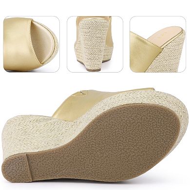 Open Toe Espadrille Wedge Heel Platform Slide Sandal for Women
