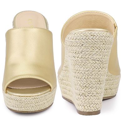 Open Toe Espadrille Wedge Heel Platform Slide Sandal for Women