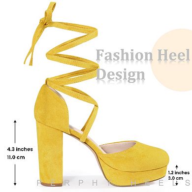 Lace Up Strappy Platform Block Heel Pumps for Women