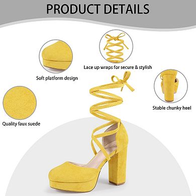 Lace Up Strappy Platform Block Heel Pumps for Women