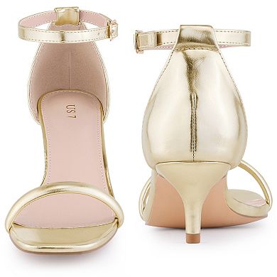 Square Toe Kitten Heel Ankle Strap Sandals for Women