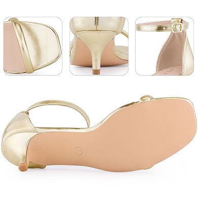 Square Toe Kitten Heel Ankle Strap Sandals for Women