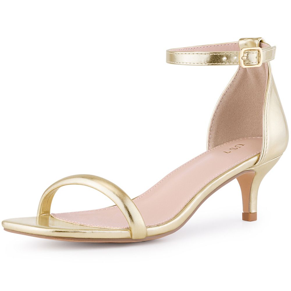 Med Heel Square Toe Buckle Sandals