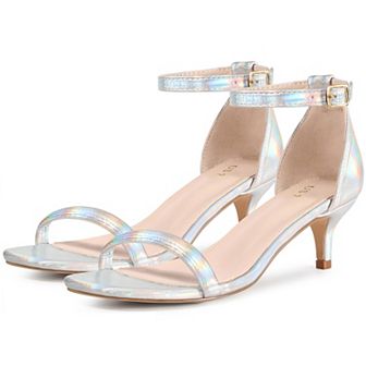 Square Toe Kitten Heel Ankle Strap Sandals for Women