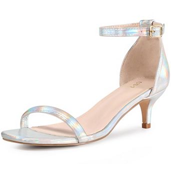 Square Toe Kitten Heel Ankle Strap Sandals for Women