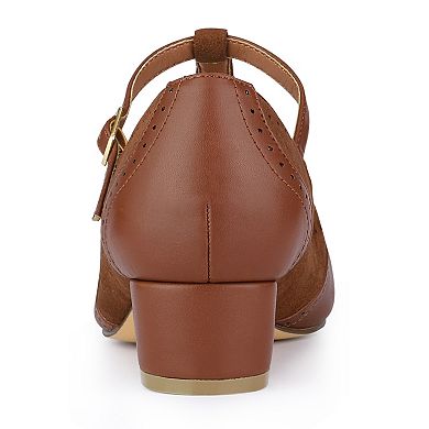 T-Strap Mary Janes for Women Ankle Strap Block Heels Pumps