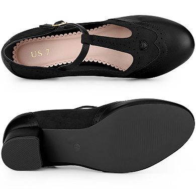 T-Strap Mary Janes for Women Ankle Strap Block Heels Pumps