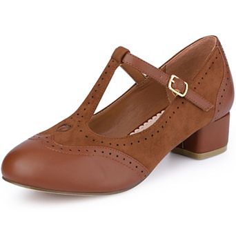 T-Strap Mary Janes for Women Ankle Strap Block Heels Pumps