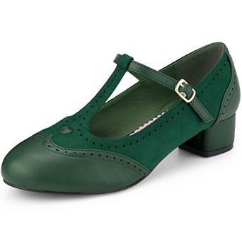 T-Strap Mary Janes for Women Ankle Strap Block Heels Pumps