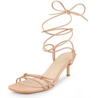 Strappy Kitten Heel Lace Up Square Toe Strappy Heels Sandals for Women