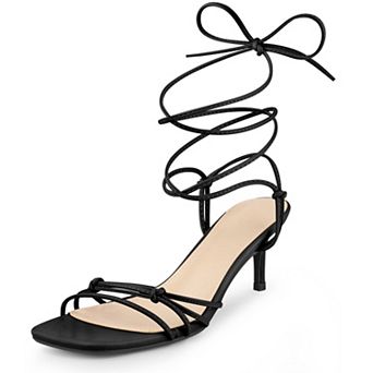 Strappy Kitten Heel Lace Up Square Toe Strappy Heels Sandals for Women