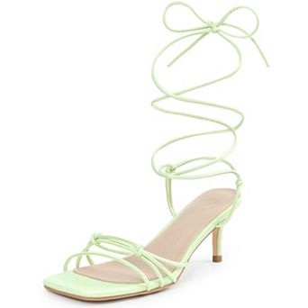Strappy Kitten Heel Lace Up Square Toe Strappy Heels Sandals for Women
