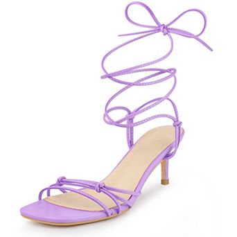 Strappy Kitten Heel Lace Up Square Toe Strappy Heels Sandals for Women