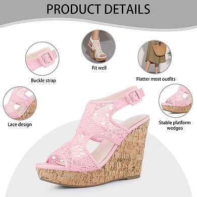 Open Toe Wedges Heels lace Ankle Strap Sandals for Women