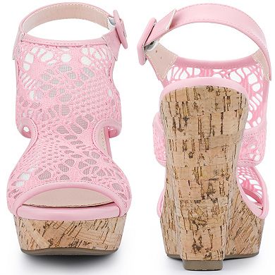 Open Toe Wedges Heels lace Ankle Strap Sandals for Women