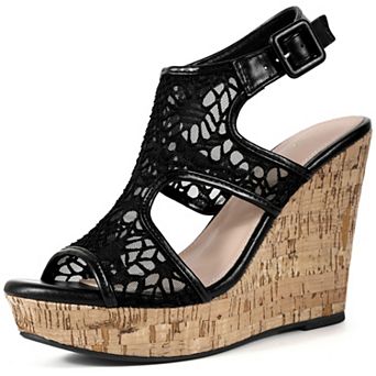 Open Toe Wedges Heels lace Ankle Strap Sandals for Women