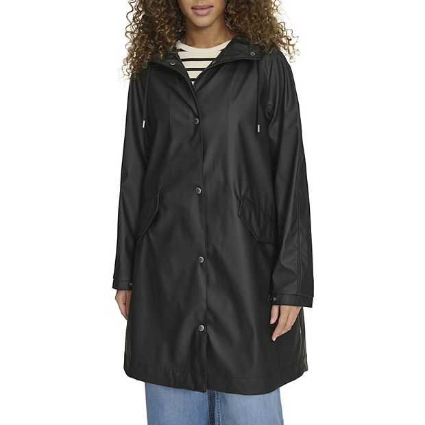 【送料無料】 リーバイス レディース ジャケット・ブルゾン アウター Women's Levi's Rubberized Faux Leather Hooded Raglan Sleeve Rain Jacket Navy