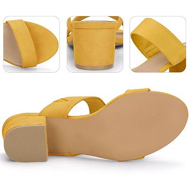 Open Toe Dual Straps Block Heels Slide Sandals for Women