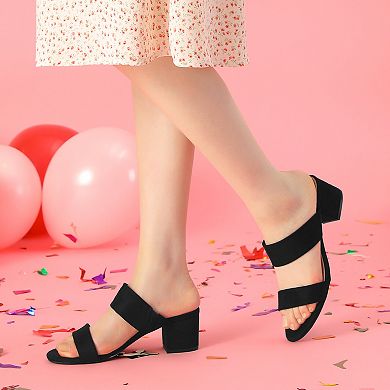 Open Toe Dual Straps Block Heels Slide Sandals for Women