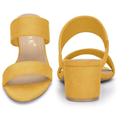 Open Toe Dual Straps Block Heels Slide Sandals for Women