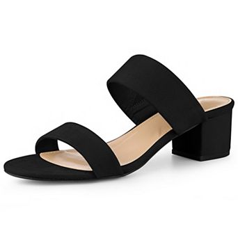 Open Toe Dual Straps Block Heels Slide Sandals for Women
