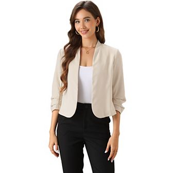 Ruched 3/4 Sleeve Blazer Jacket for Women's Open Front Casual Business Jacket