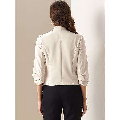 Ruched 3/4 Sleeve Blazer Jacket for Women's Open Front Casual Business Jacket