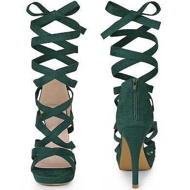 Strappy Platform Lace Up Stiletto Heels Sandals for Women