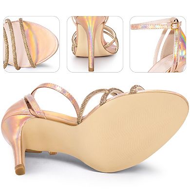 Rhinestone Ankle Strap Stiletto Heel Sandals for Women