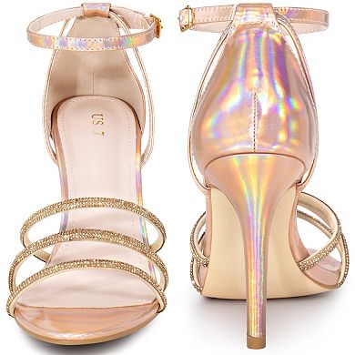 Rhinestone Ankle Strap Stiletto Heel Sandals for Women