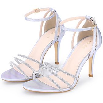 Rhinestone Ankle Strap Stiletto Heel Sandals for Women