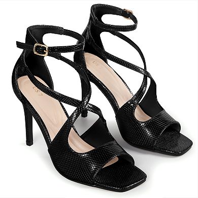Women's Square Toe Crisscross Strappy Stiletto Heel Sandals