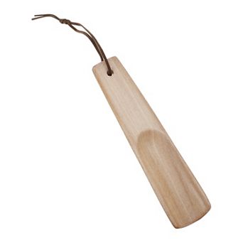 Short Handle Square Head Hangable Shoe Horn for Shoe 6.3"x1.38" Wood Color 1 pc