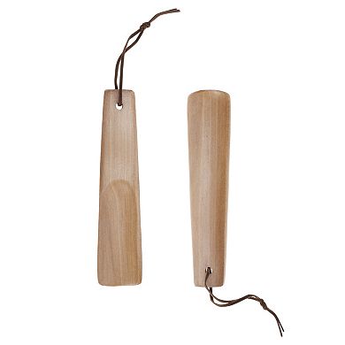 Short Handle Square Head Hangable Shoe Horn for Shoe 6.3"x1.38" Wood Color 1 Pc