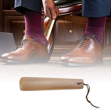 Short Handle Square Head Hangable Shoe Horn for Shoe 6.3"x1.38" Wood Color 1 Pc
